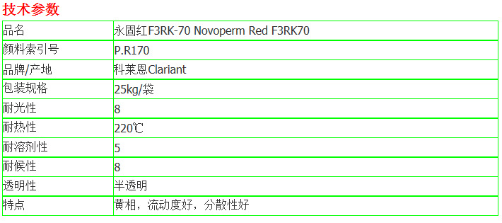 科莱恩y固红F3RK 70 Novoperm Red Clariant高温色粉颜料-CN